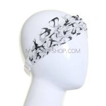 Printed Chiffon Turban Headband - Cream Birds 