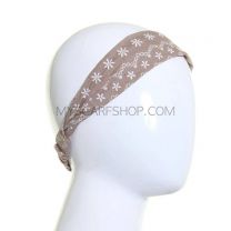 Embroidered Wide Headband Taupe Daisy